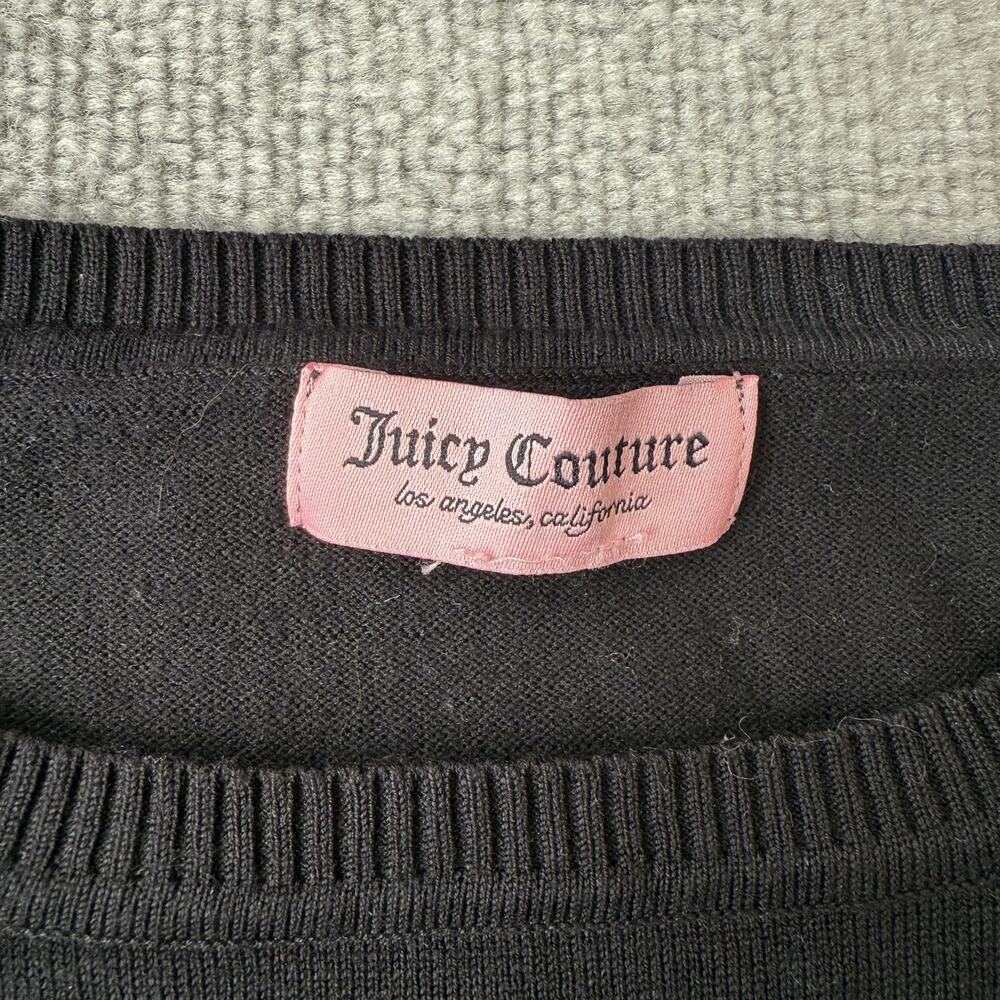 Juicy Couture Sweater Womens Medium Black Crewneck Pullover Logo Spell Out Knit - Picture 3 of 7